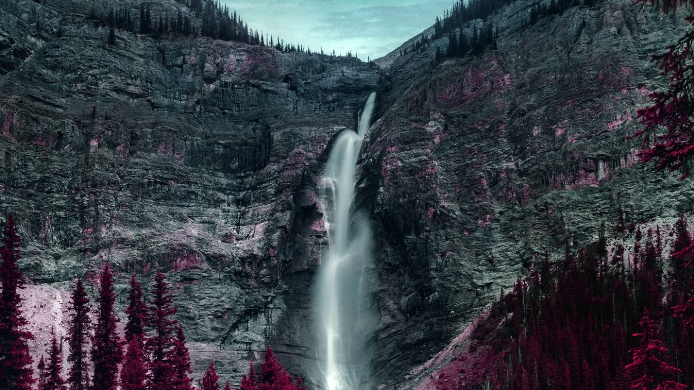 Обои водопад, Takakkaw Водопад, природа, природный ландшафт, реки в разрешении 1366x768