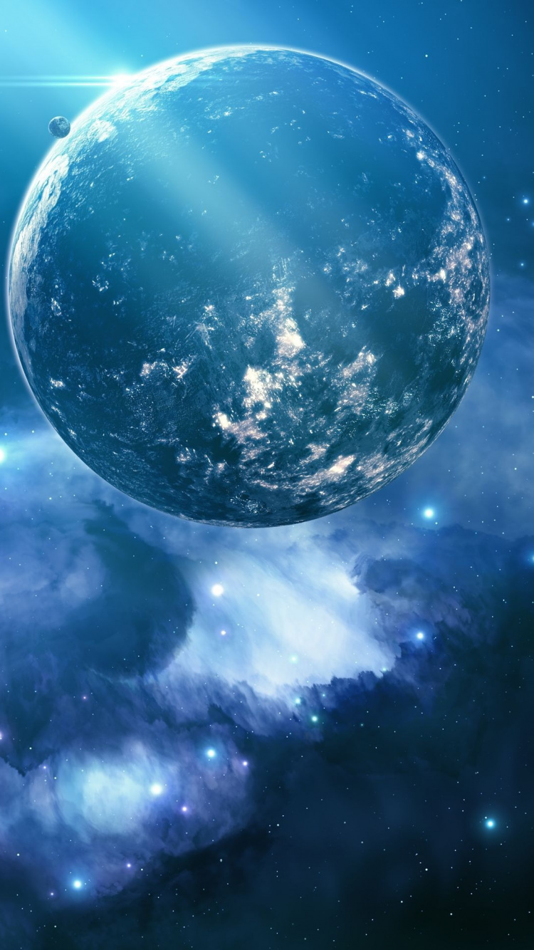 Обои синий туманность, туманность, звезда, Галактика, космическое пространство в разрешении 750x1334