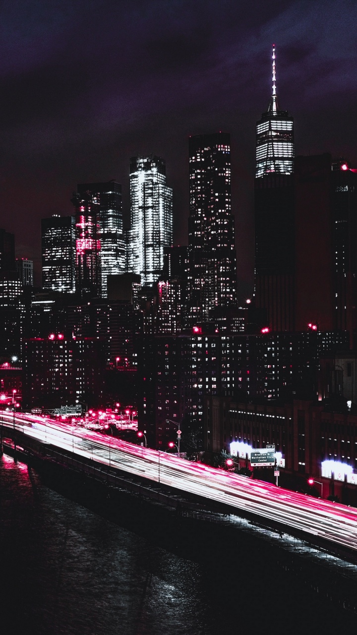 Обои линия горизонта, городской пейзаж, город, метрополия, ночь в разрешении 720x1280