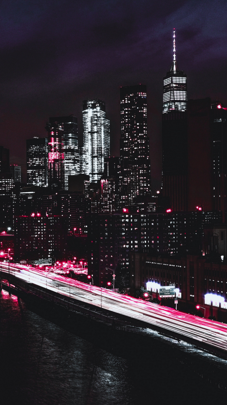 Обои линия горизонта, городской пейзаж, город, метрополия, ночь в разрешении 750x1334