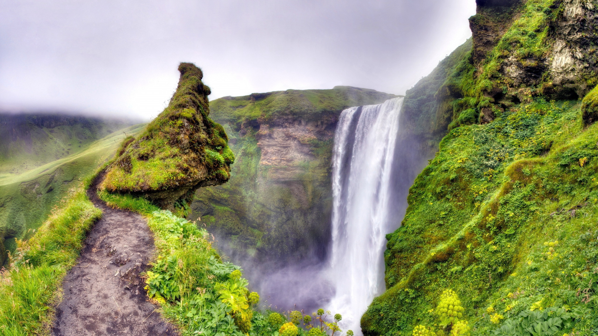 Обои Skgafoss, водопад, гидроресурсы, природа, вода в разрешении 1920x1080