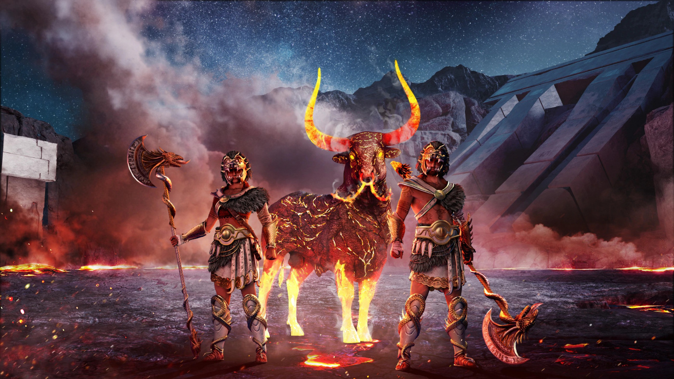 Обои Assassins Creed Odyssey, ubisoft, Геркулес, компьютерная игра, демон в разрешении 1366x768