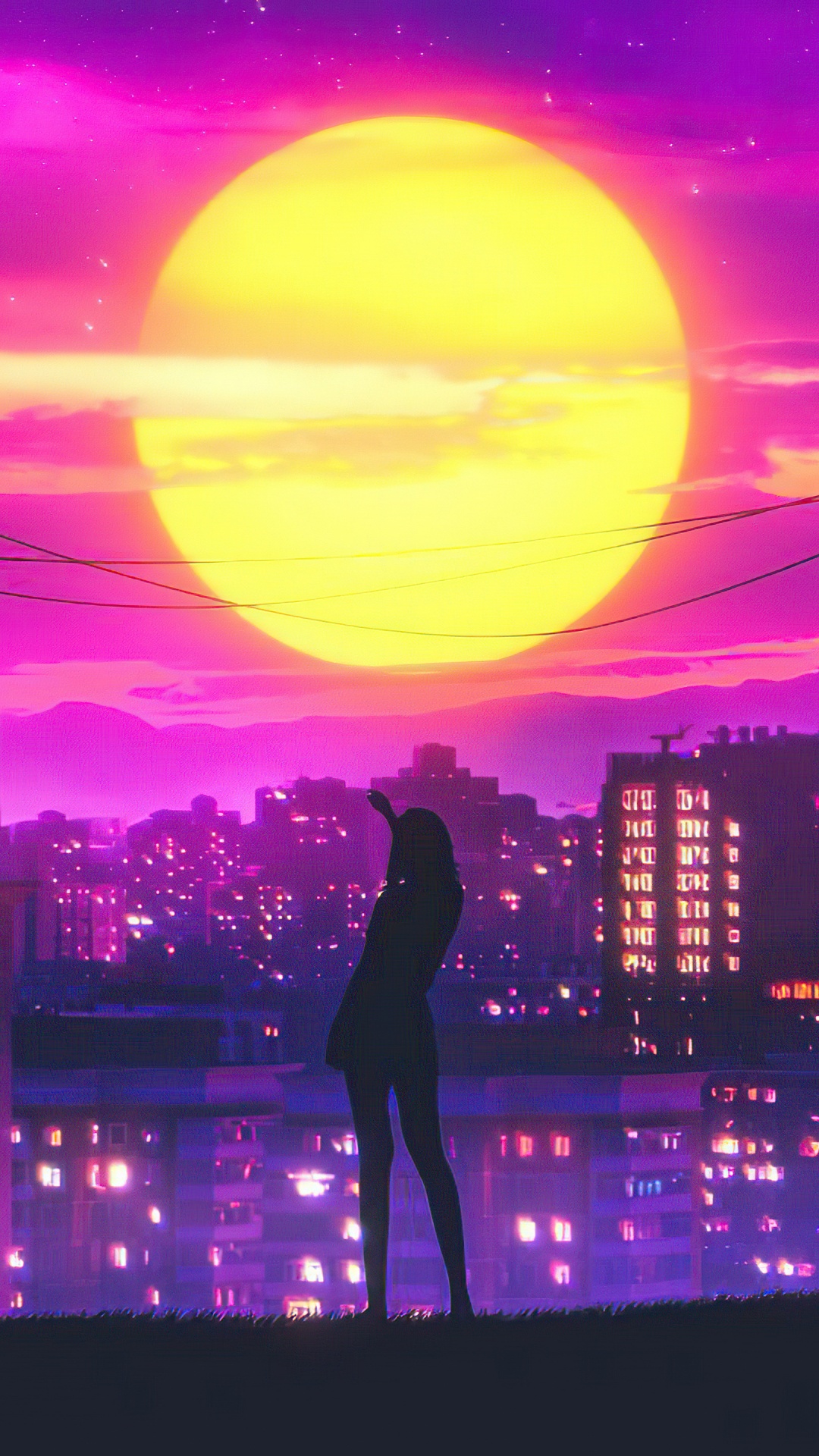 Обои Retrowave, облако, здание, мир, свет в разрешении 1080x1920