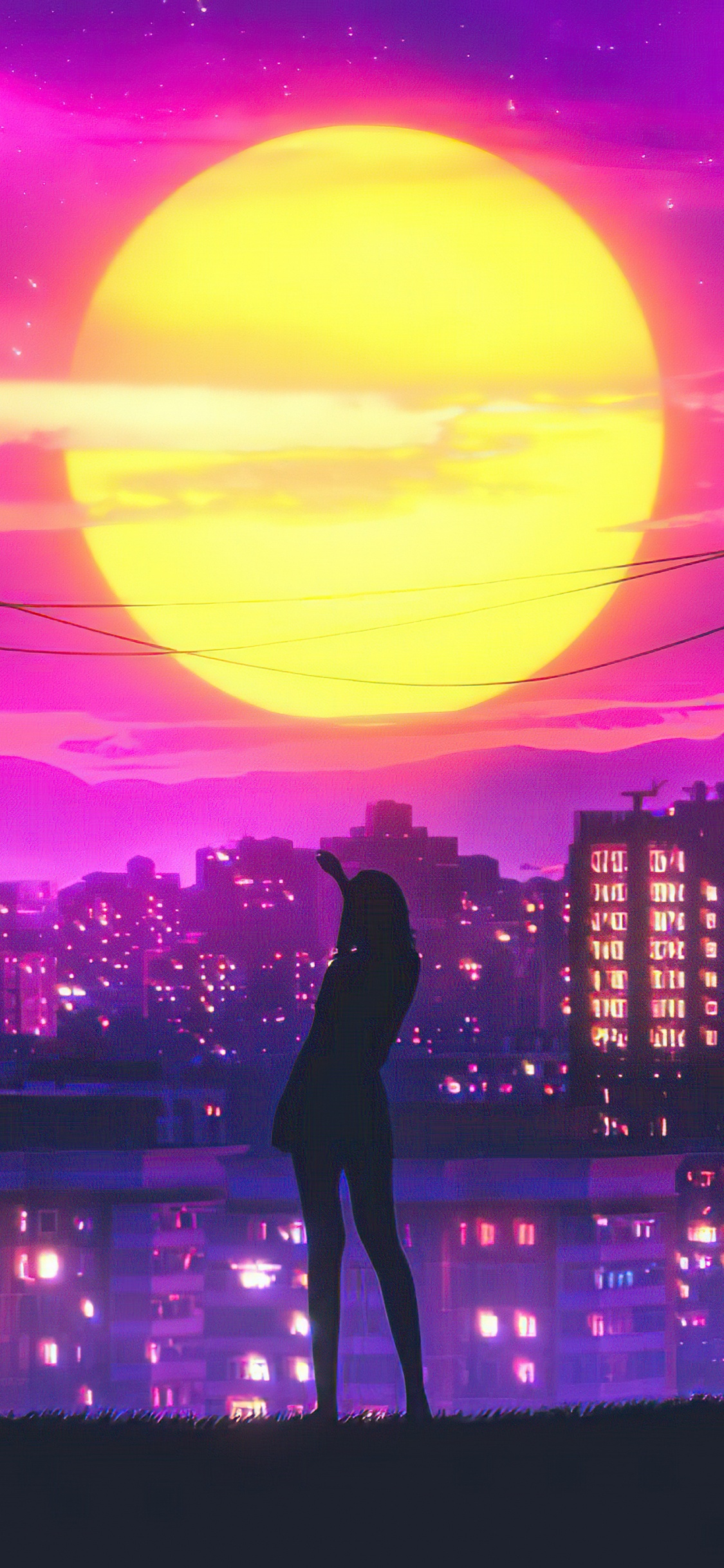 Обои Retrowave, облако, здание, мир, свет в разрешении 1125x2436