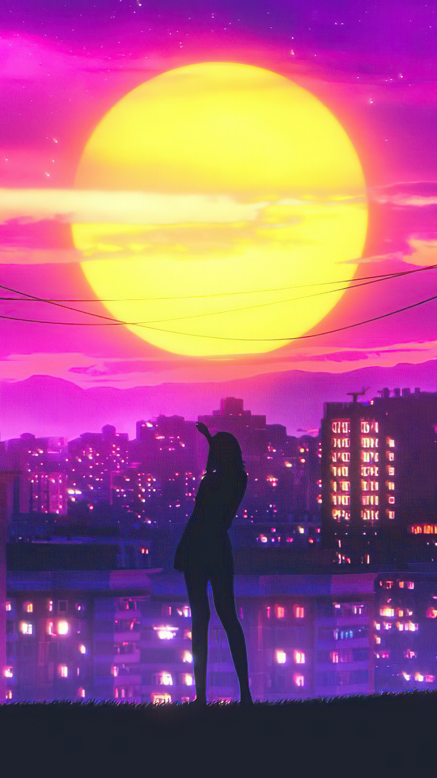 Обои Retrowave, облако, здание, мир, свет в разрешении 1440x2560