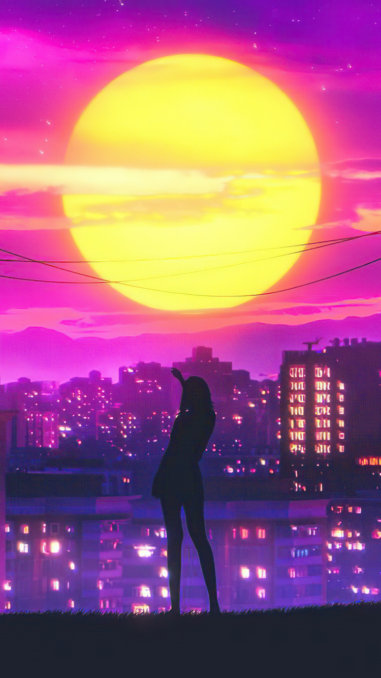 Обои Retrowave, облако, здание, мир, свет в разрешении 750x1334