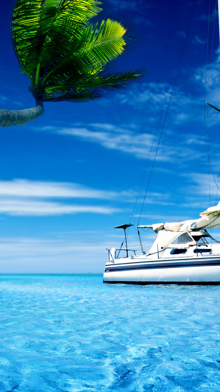 Обои театральные декорации, вода, лодка, океан, море в разрешении 750x1334