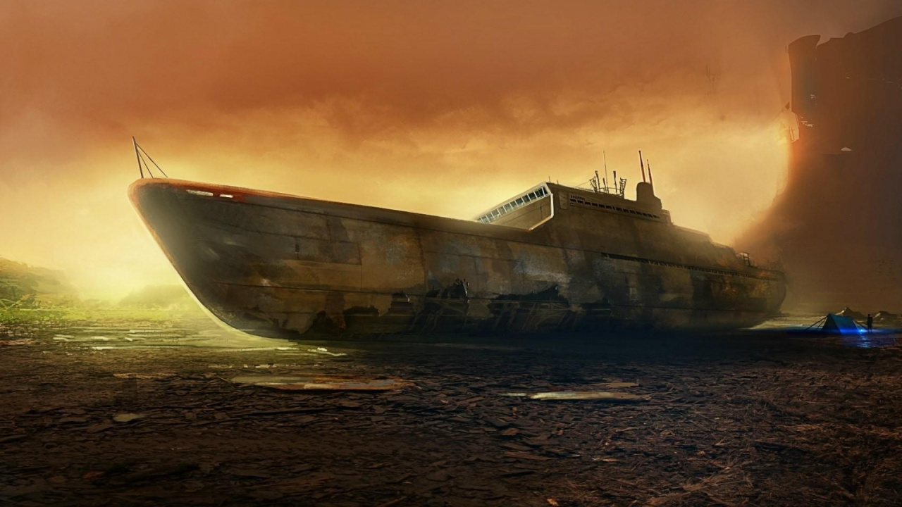 Обои корабль, судно, рассвет, вечер, закат в разрешении 1280x720