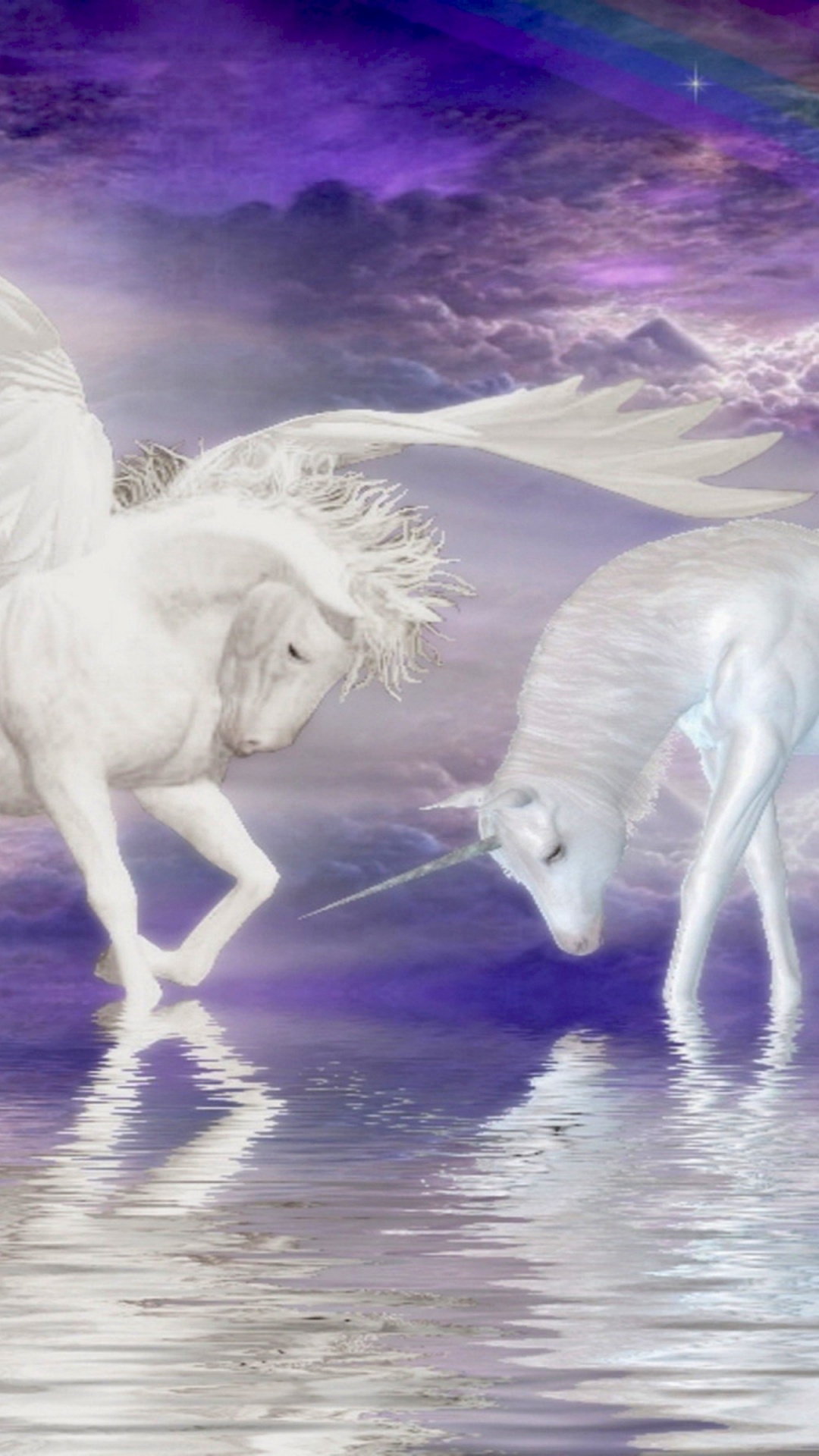 Обои Может фантазия, мифическое существо, конь, единорог, отражение в разрешении 1080x1920