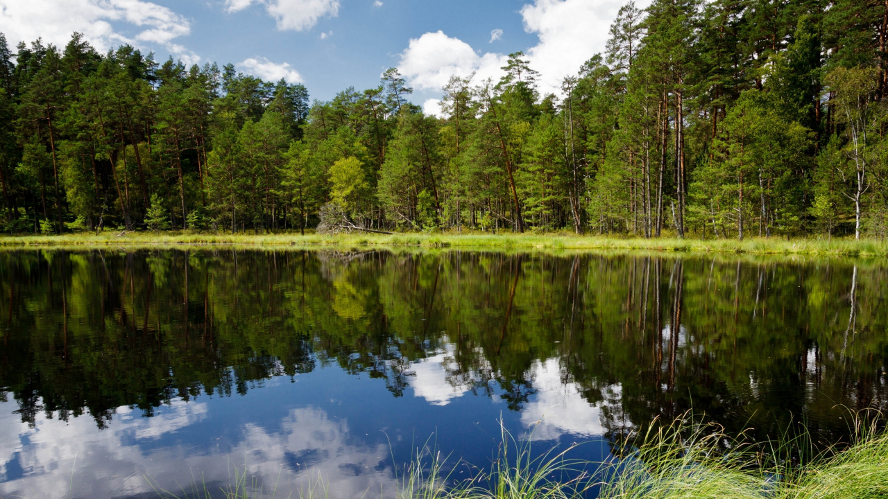 Обои озеро, отражение, водоем, природа, вода в разрешении 1280x720