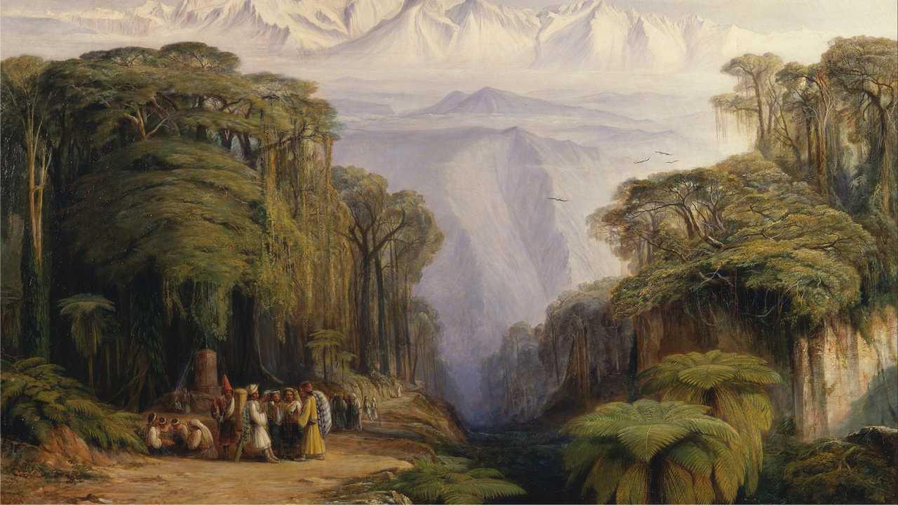 Обои Канченджанга от Дарджилинг, Kinchinjunga, живопись, пейзаж, откос в разрешении 1280x720