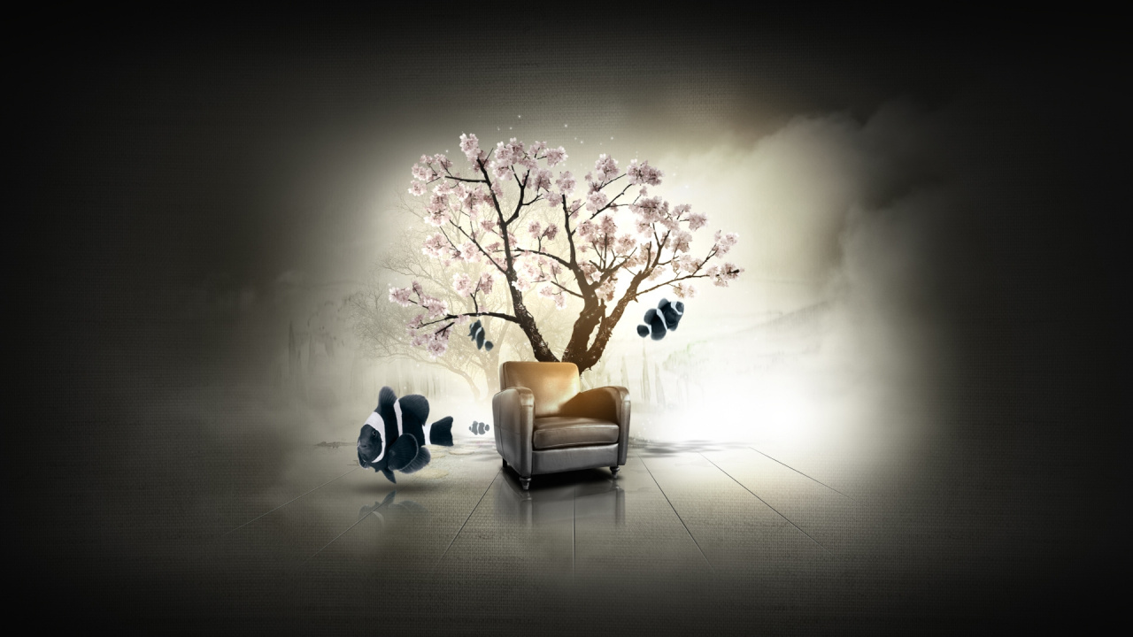 Обои дерево, ветвь, графический дизайн, иллюстрация, дизайн интерьера в разрешении 1280x720