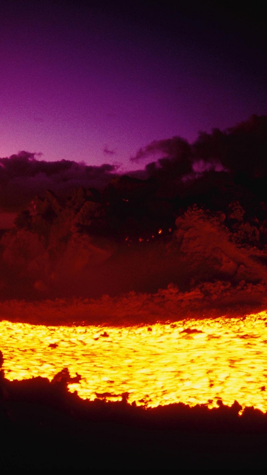 Обои вулкан, лава, тепло, пейзаж, ночь в разрешении 1080x1920