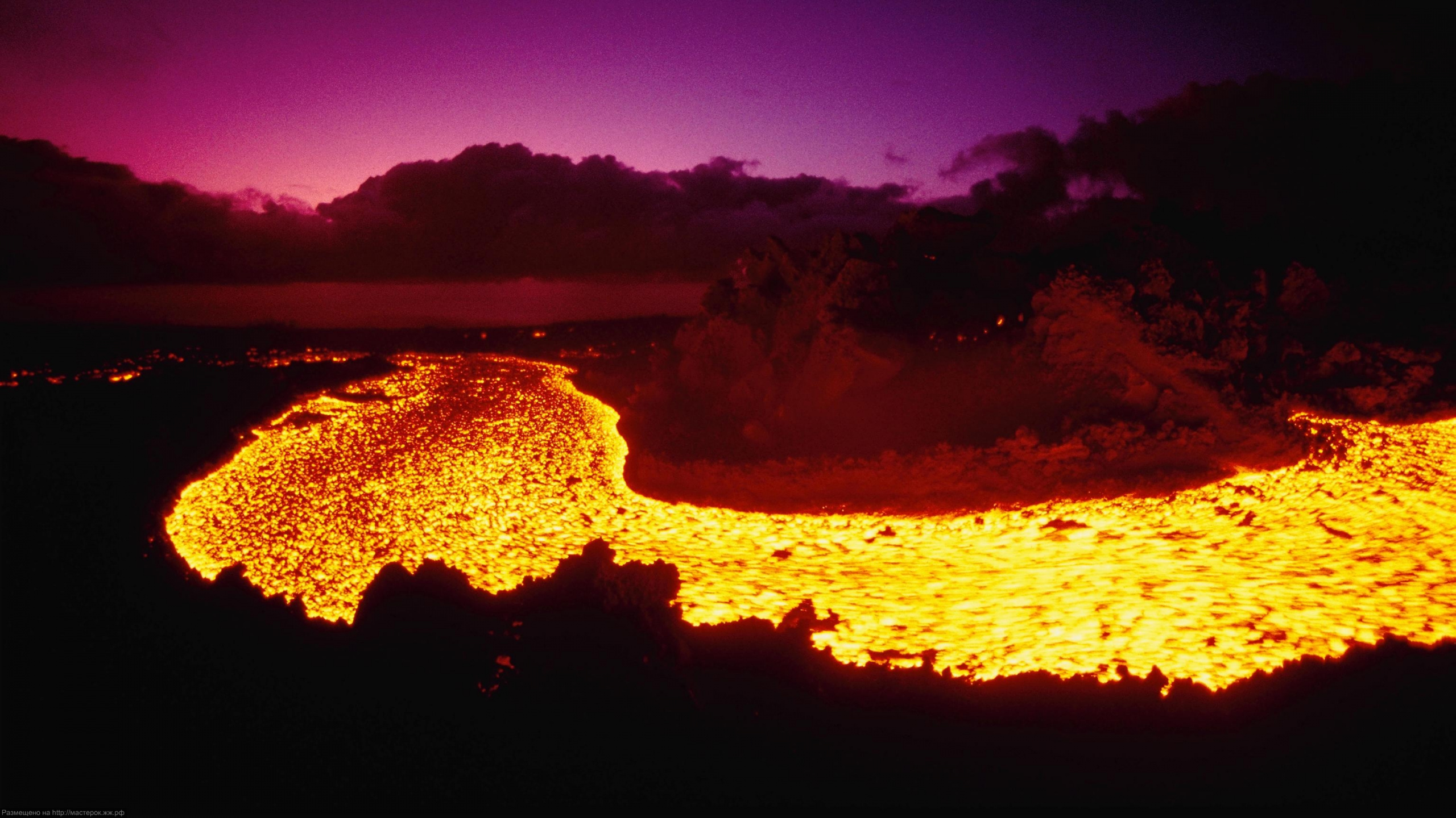 Обои вулкан, лава, тепло, пейзаж, ночь в разрешении 2560x1440