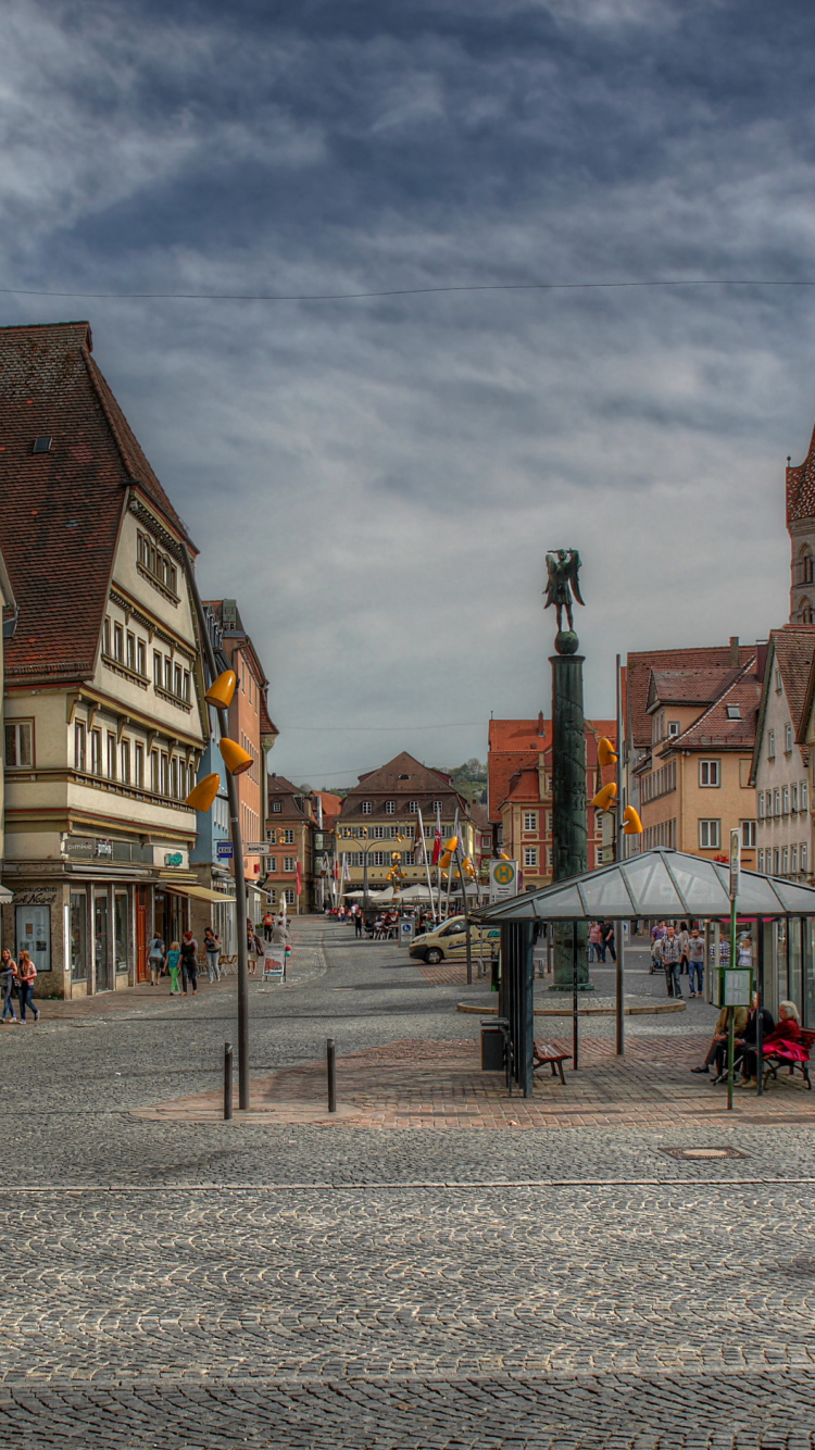 Обои городок, город, городская площадь, соседство, улица в разрешении 750x1334