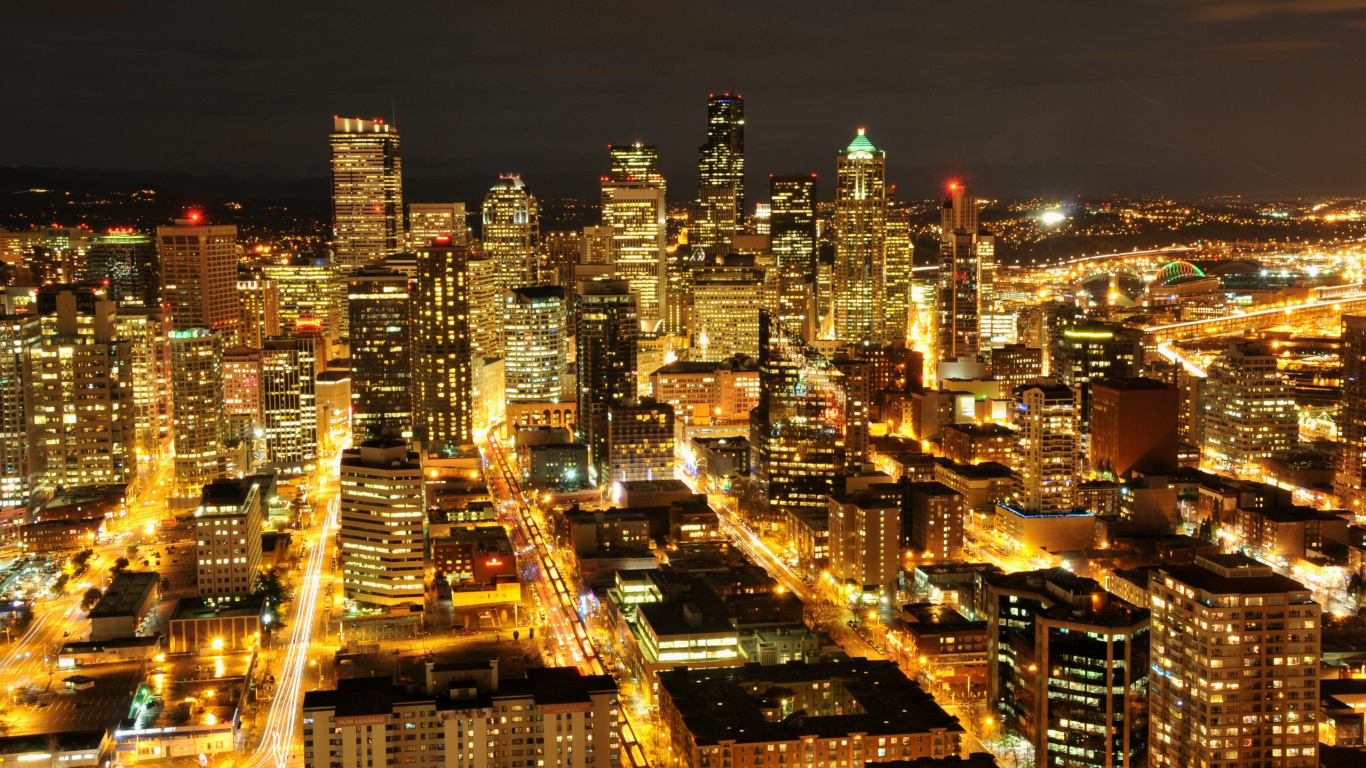 Обои Сиэтл, город, городской пейзаж, метрополия, городской район в разрешении 1366x768