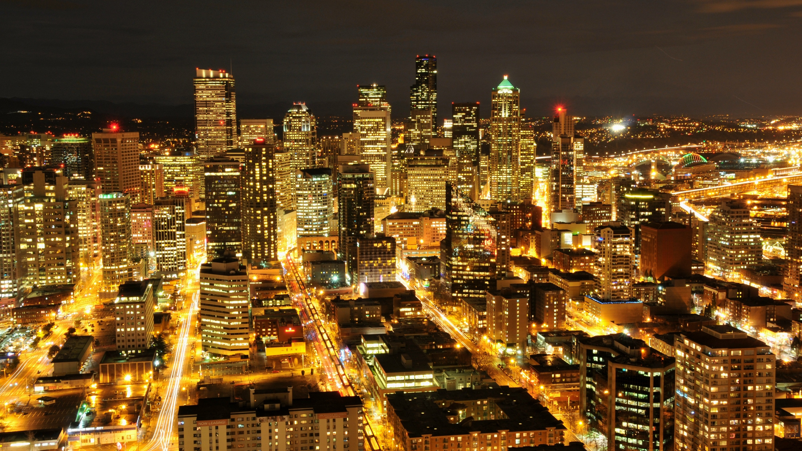 Обои Сиэтл, город, городской пейзаж, метрополия, городской район в разрешении 2560x1440