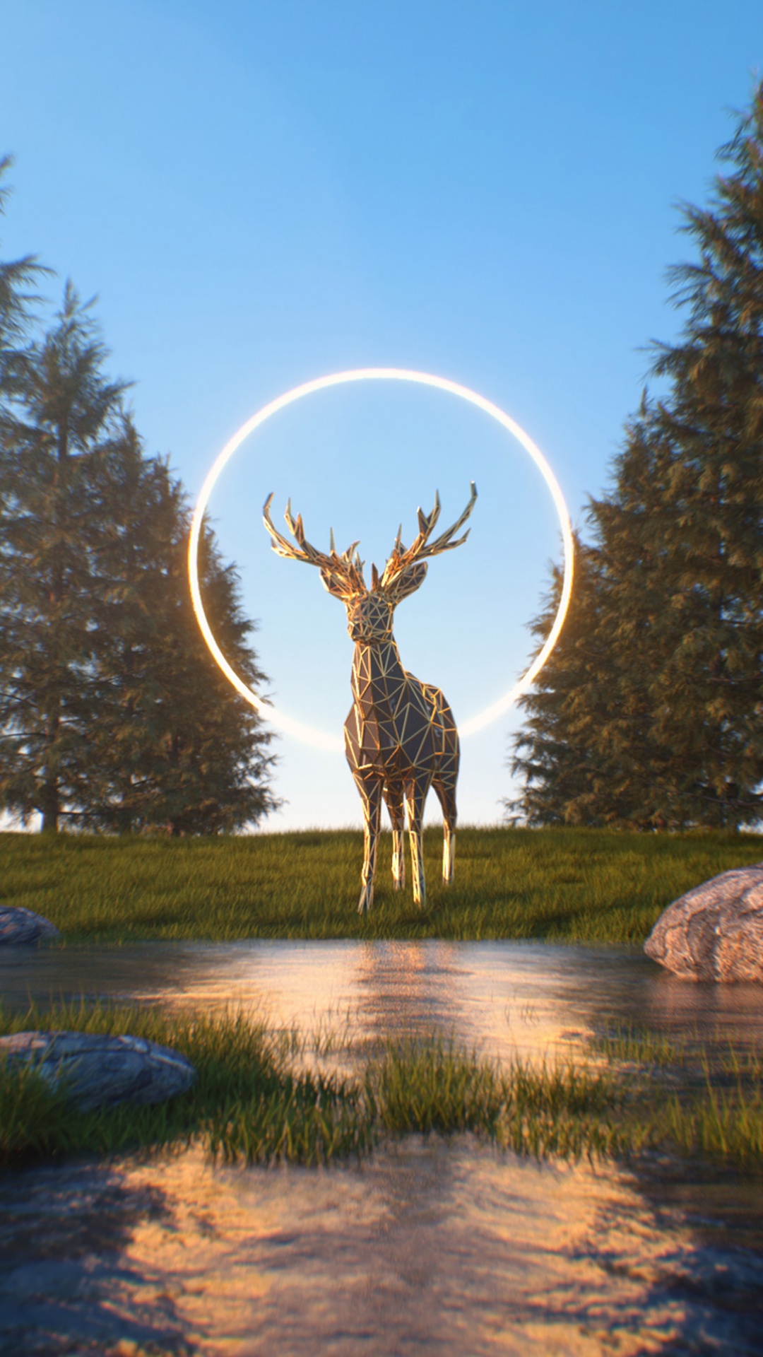 Обои Северный олень, дерево, иллюстрация, студент, небо в разрешении 1080x1920