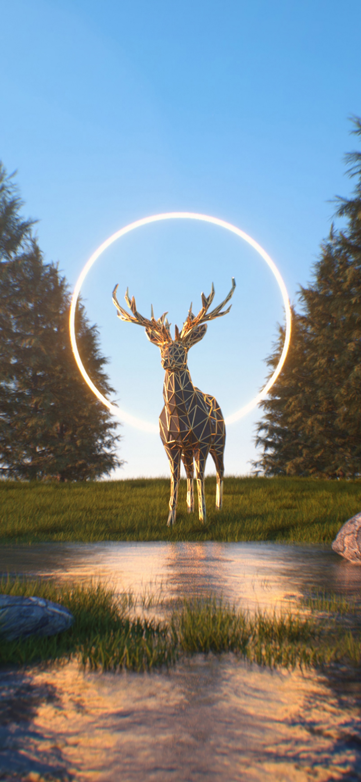 Обои Северный олень, дерево, иллюстрация, студент, небо в разрешении 1242x2688