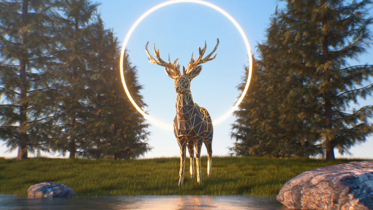 Обои Северный олень, дерево, иллюстрация, студент, небо в разрешении 1280x720
