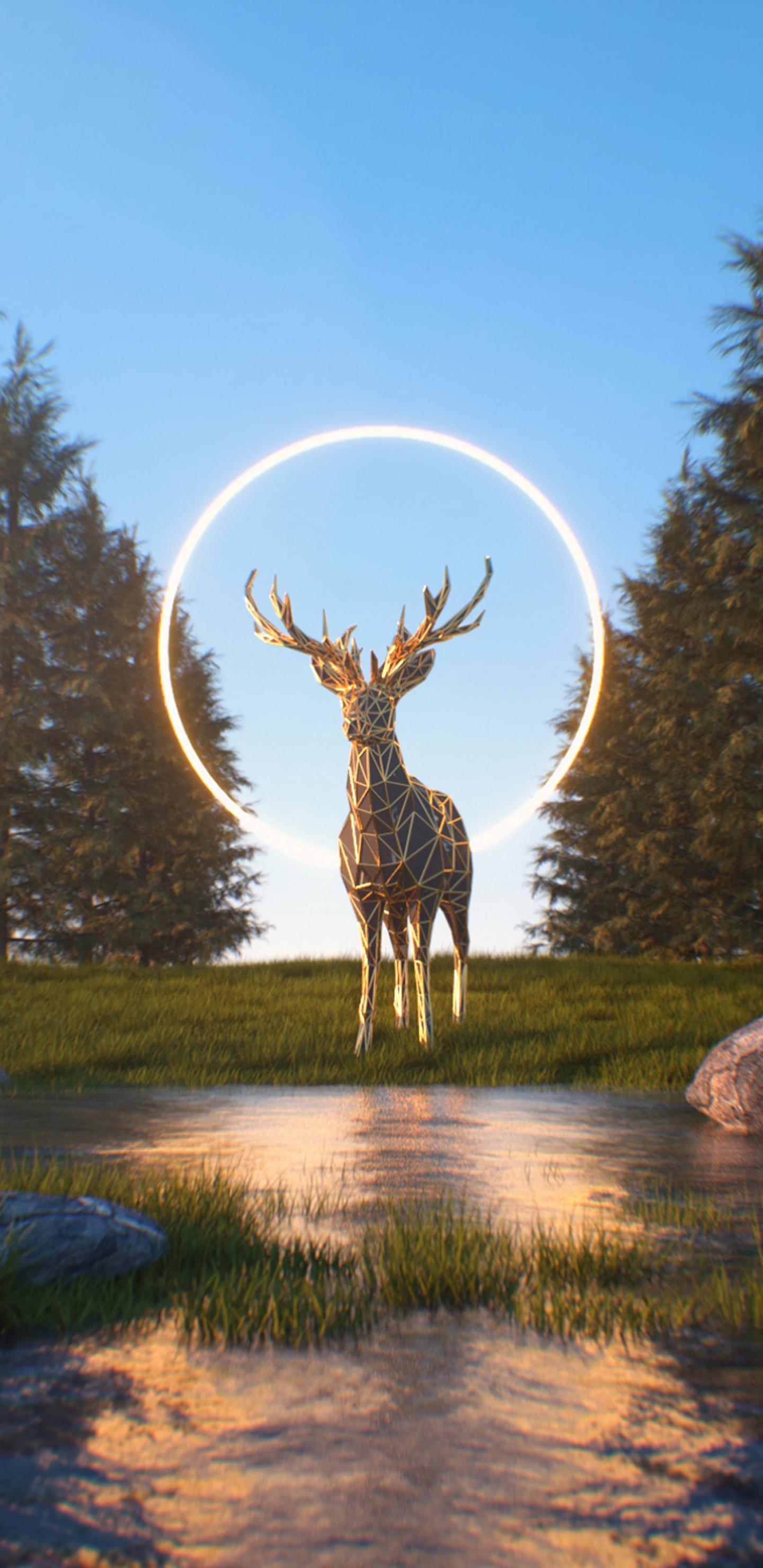 Обои Северный олень, дерево, иллюстрация, студент, небо в разрешении 1440x2960