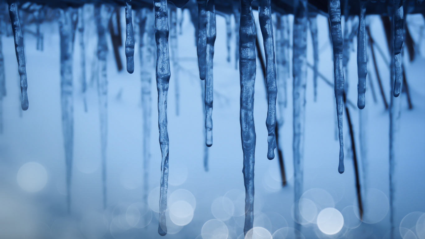 Обои сосулька, синий, лед, вода, замораживание в разрешении 1366x768