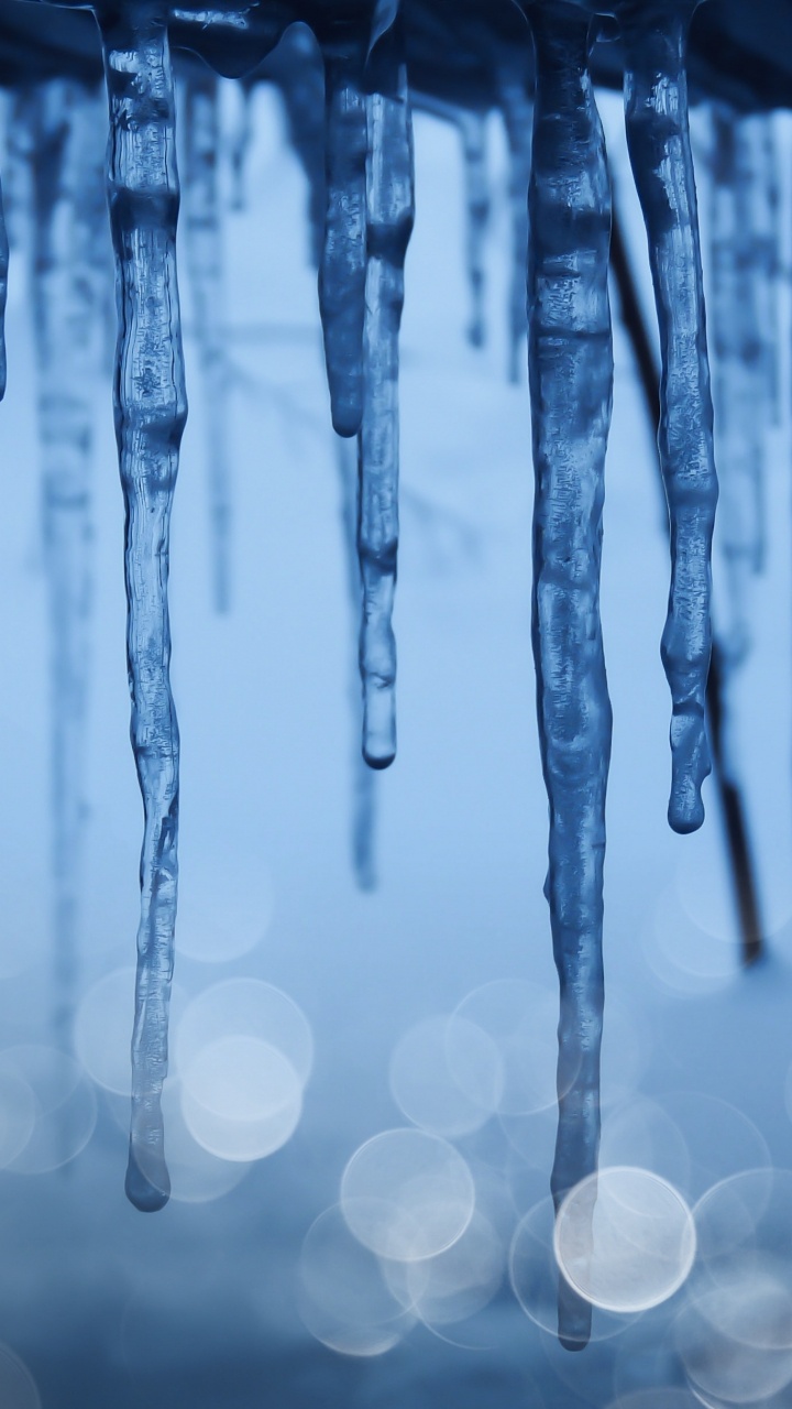 Обои сосулька, синий, лед, вода, замораживание в разрешении 720x1280