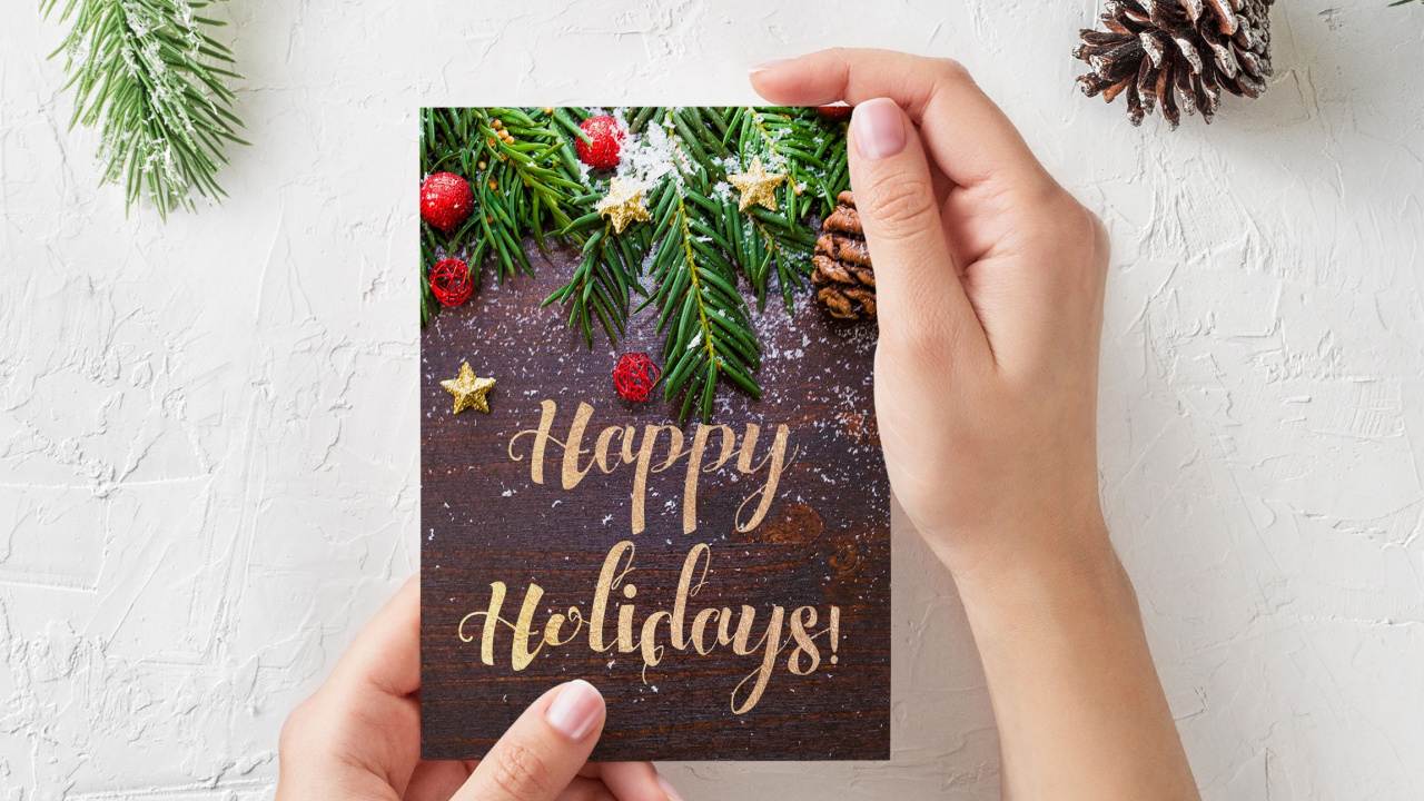 Обои Рождественская открытка, Рождественский день, праздник, ветвь, сосна в разрешении 1280x720