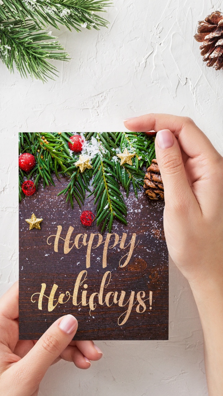 Обои Рождественская открытка, Рождественский день, праздник, ветвь, сосна в разрешении 720x1280