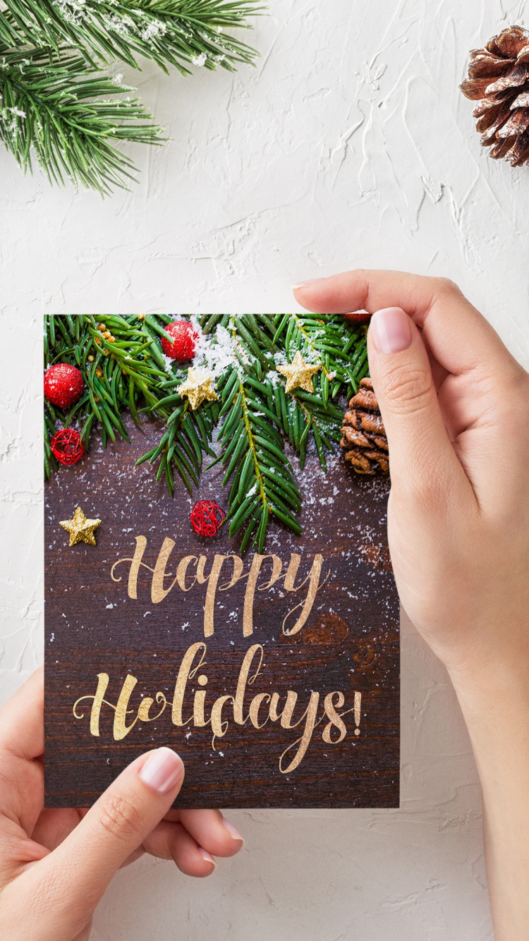 Обои Рождественская открытка, Рождественский день, праздник, ветвь, сосна в разрешении 750x1334