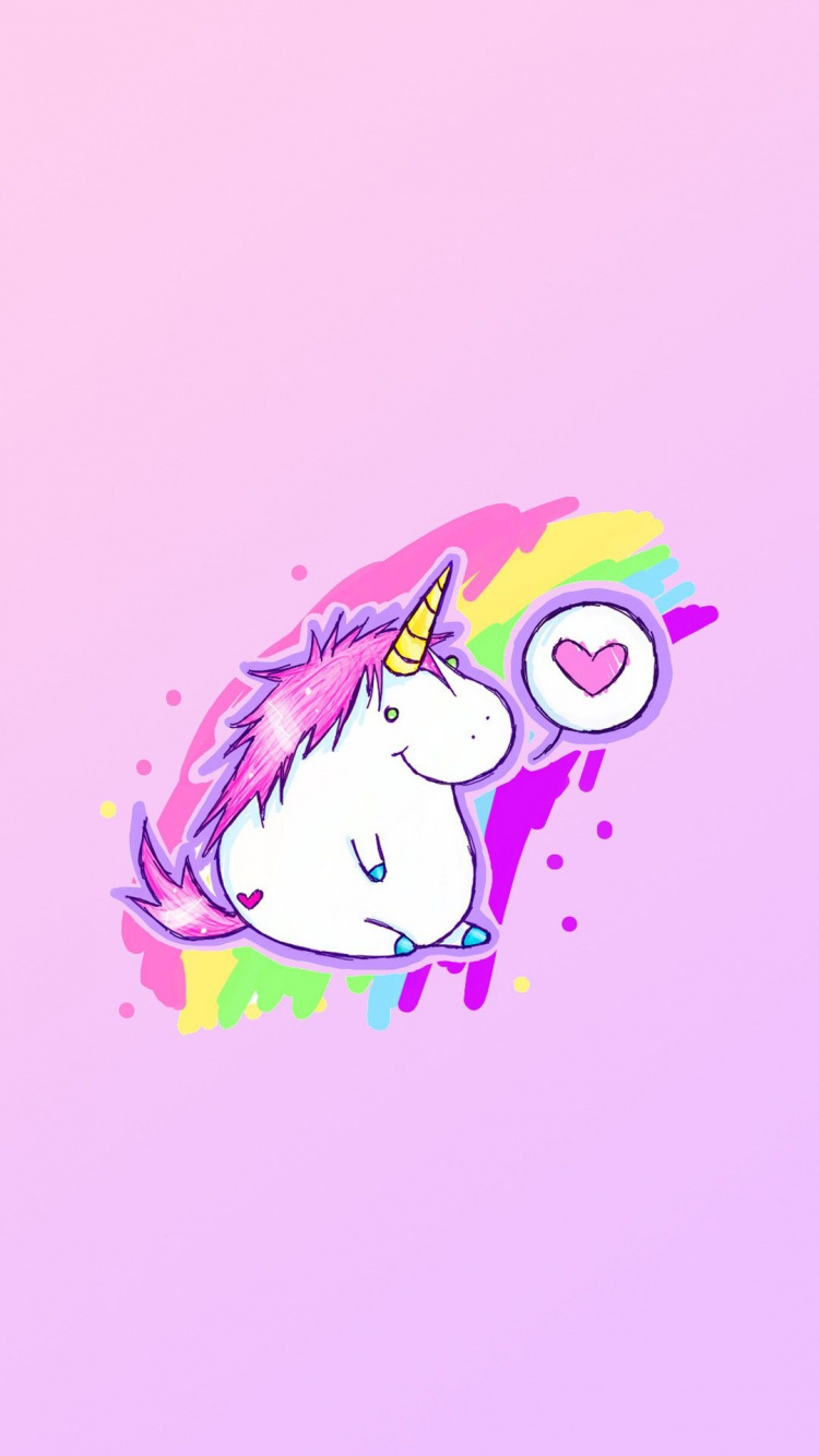 Обои Фиолетовый, мультфильм, вымышленный персонаж, единорог, векторная графика в разрешении 750x1334