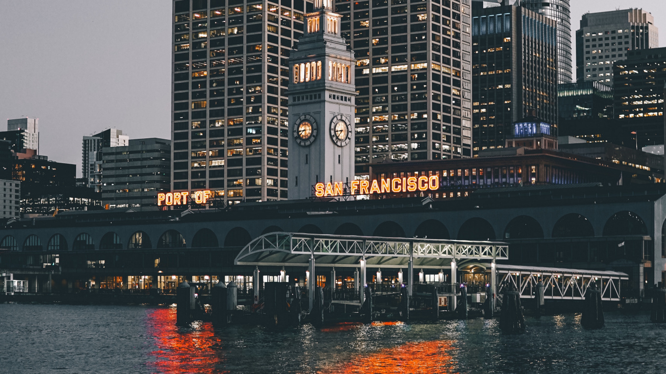 Обои город, небоскреб, городской пейзаж, городской район, финансовый район в разрешении 1366x768