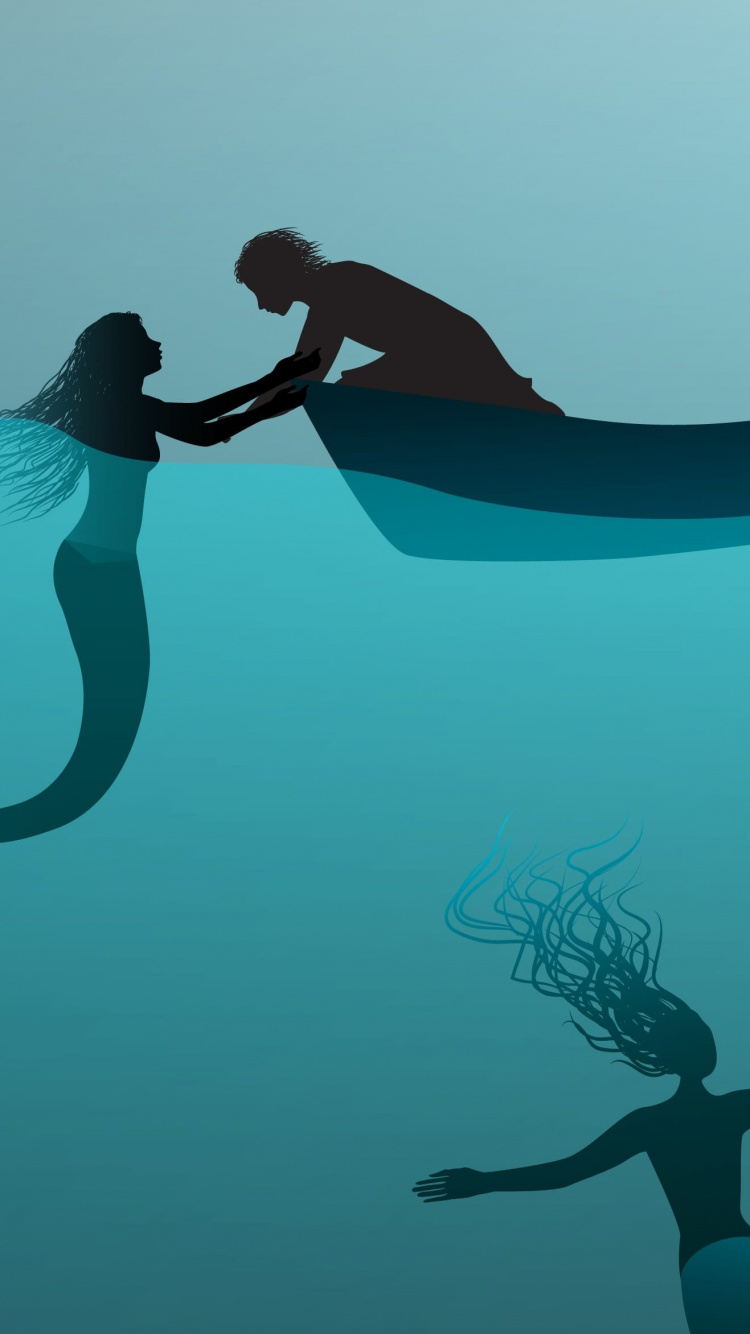 Обои русалка, сирена, иллюстрация, подземные воды, вода в разрешении 750x1334