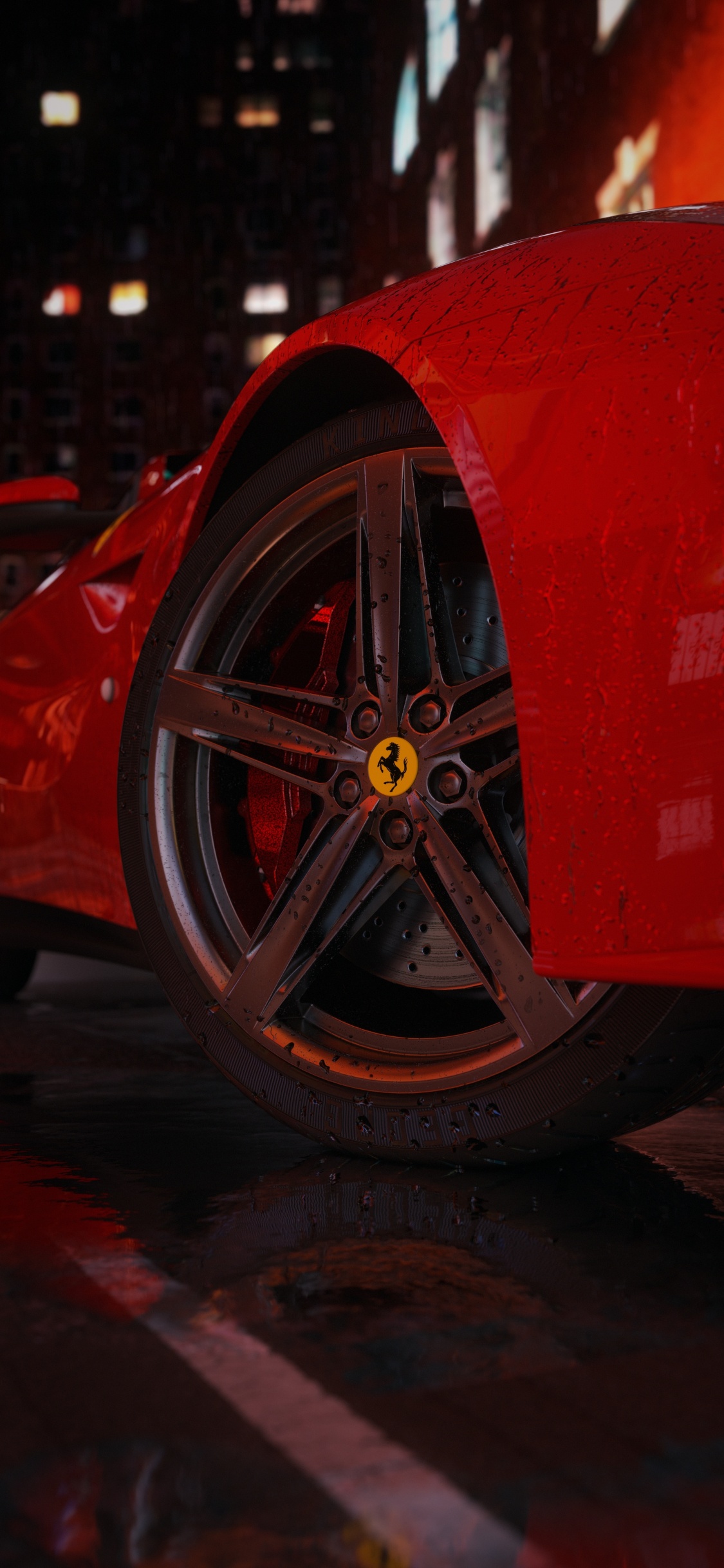 Обои Литые диски, спорткар, легковые автомобили, колесо, автомобильное освещение в разрешении 1125x2436