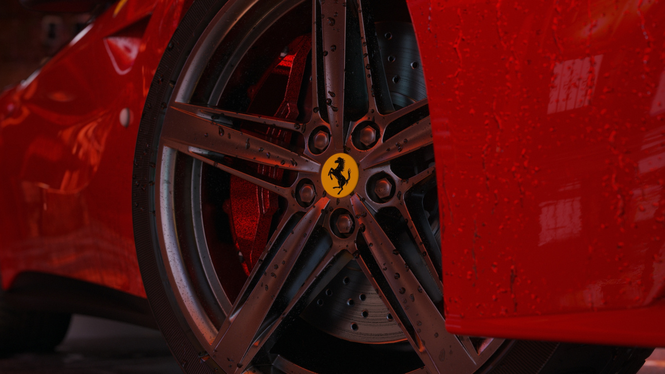 Обои Литые диски, спорткар, легковые автомобили, колесо, автомобильное освещение в разрешении 1366x768