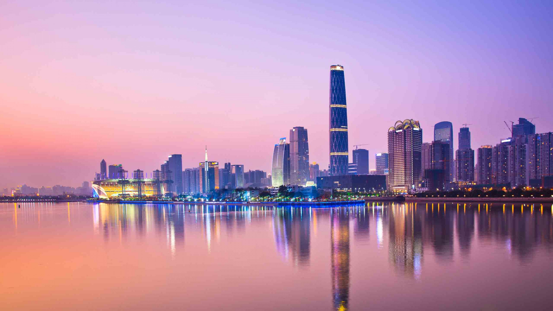 Обои городской пейзаж, город, линия горизонта, отражение, небоскреб в разрешении 1920x1080