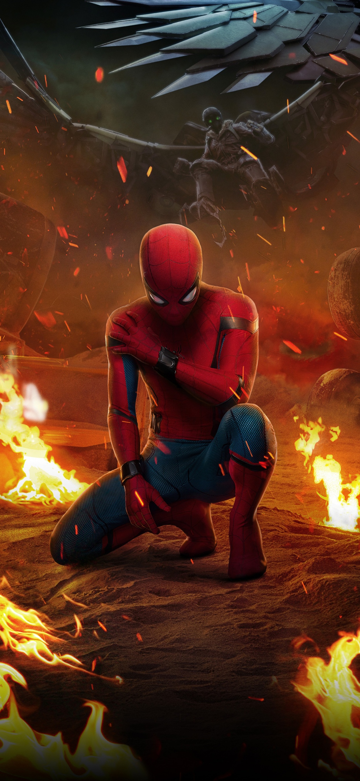 Обои человек-паук, Человек-паук Возвращение домой, Том Холланд, Майлз Моралес, питер Паркер в разрешении 1242x2688