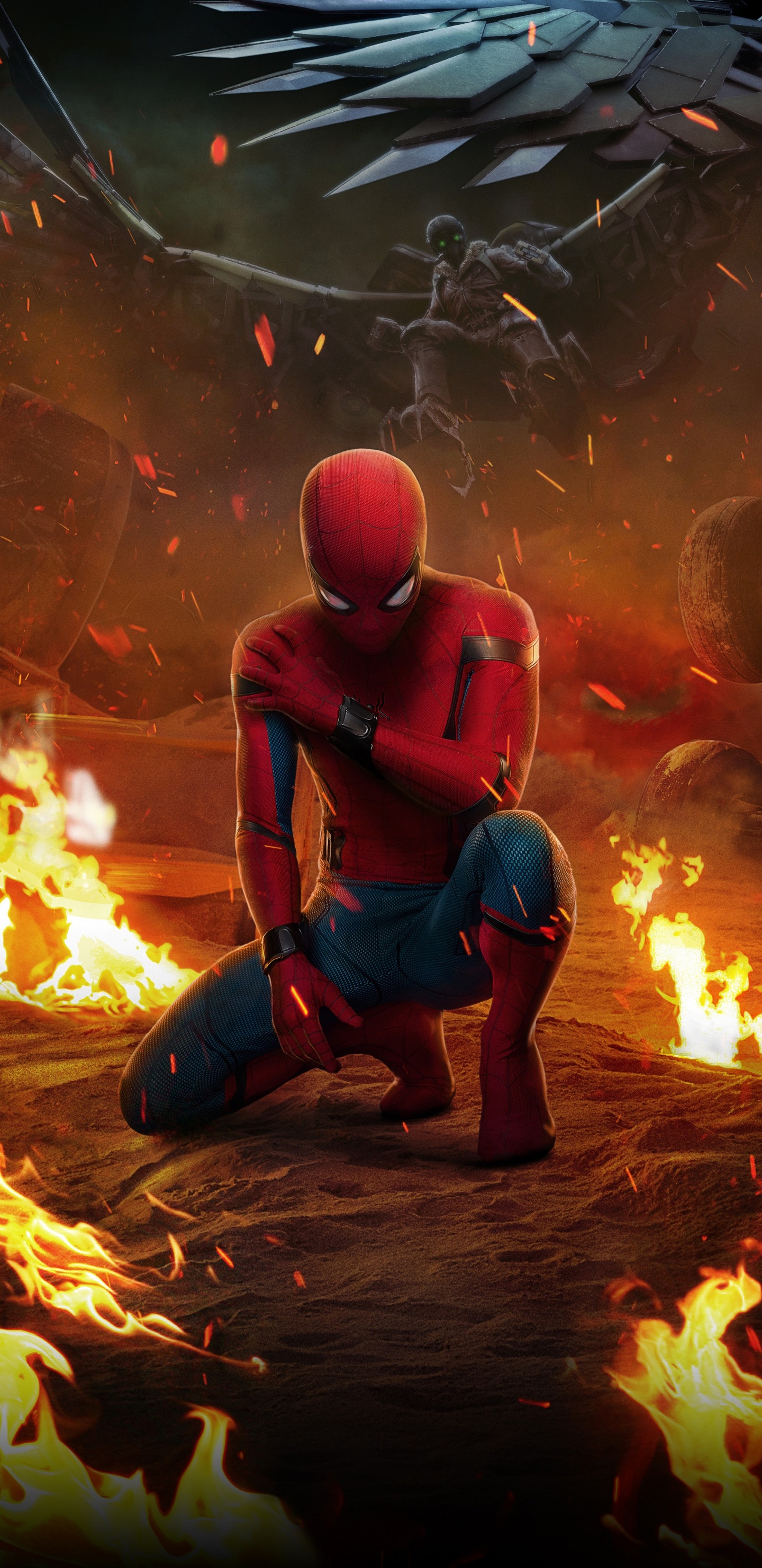 Обои человек-паук, Человек-паук Возвращение домой, Том Холланд, Майлз Моралес, питер Паркер в разрешении 1440x2960