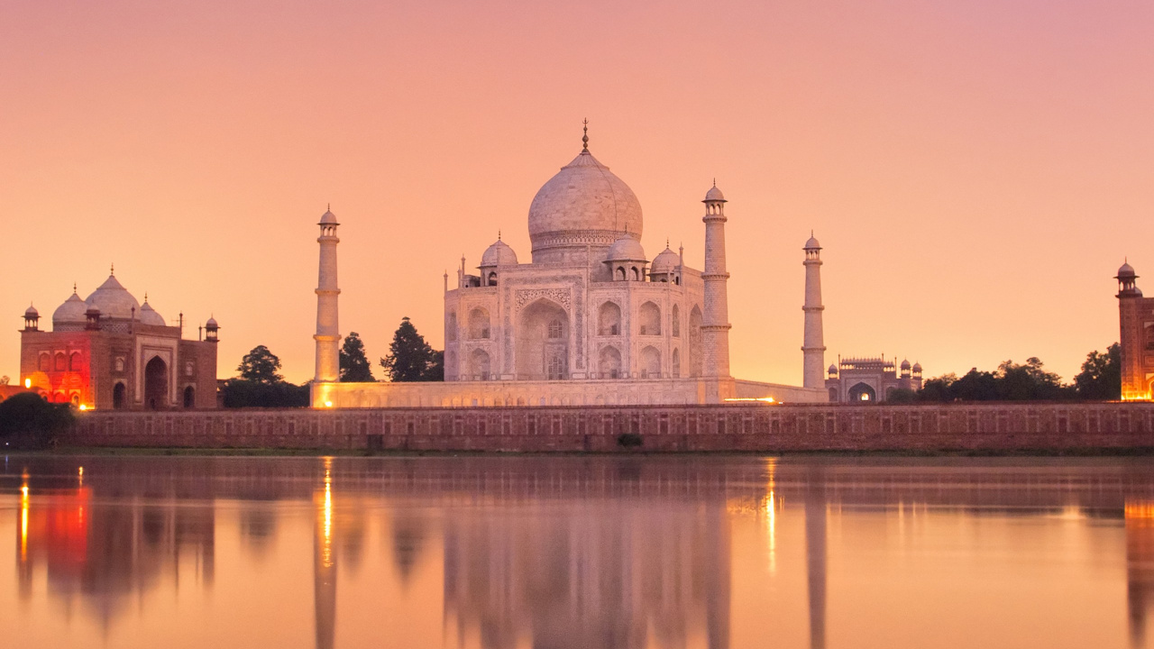 Обои Тадж-Махал, Агра Форт, путешествие, ориентир, отражение в разрешении 1280x720