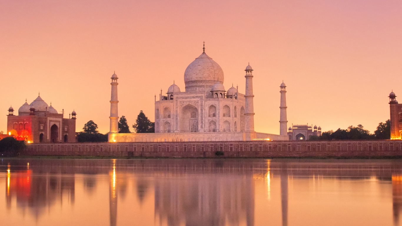 Обои Тадж-Махал, Агра Форт, путешествие, ориентир, отражение в разрешении 1366x768