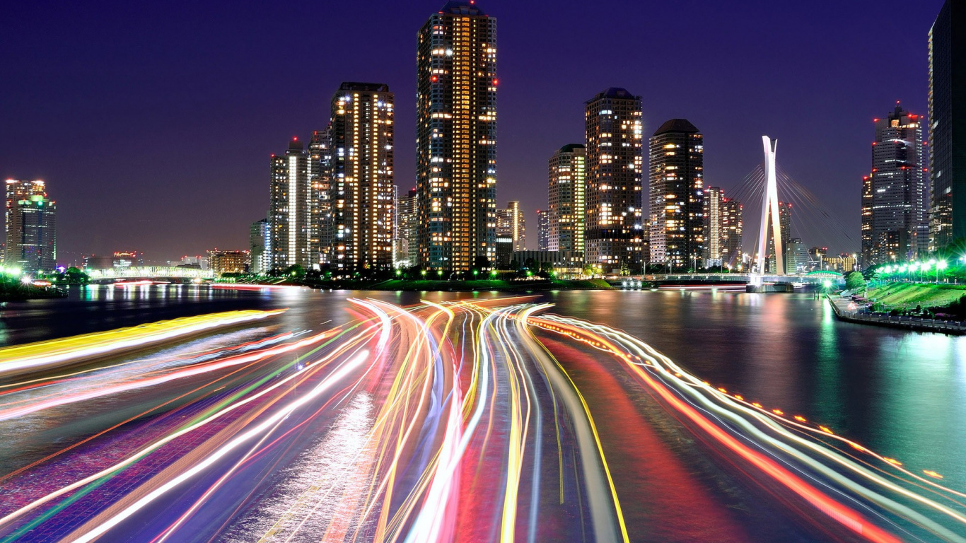 Обои городские огни, Токио, городской пейзаж, город, метрополия в разрешении 1366x768