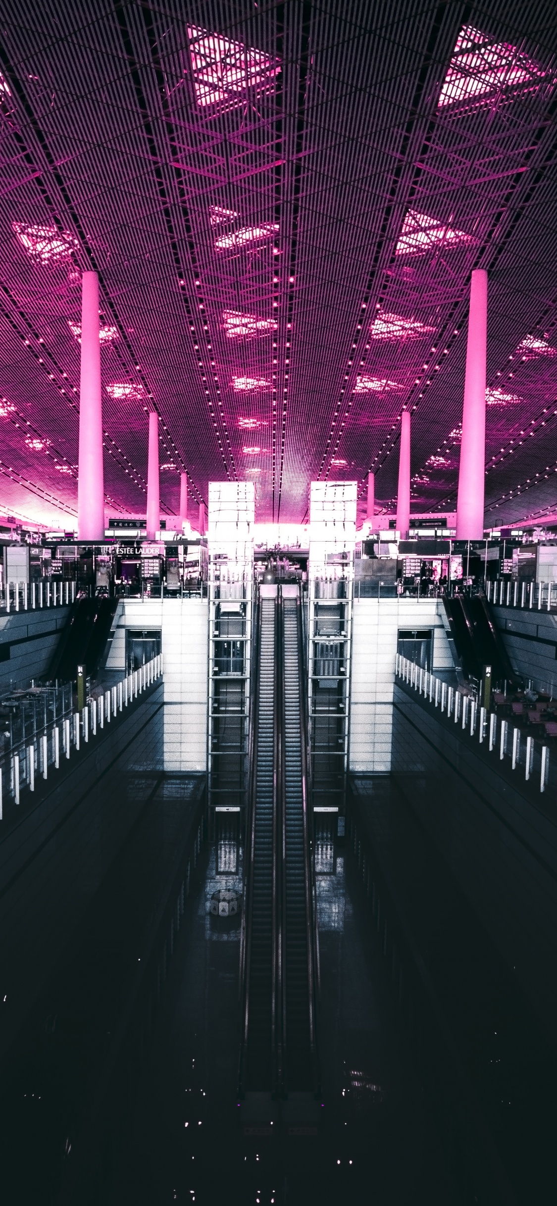 Обои архитектура, комната, свет, розовый, ночь в разрешении 1125x2436