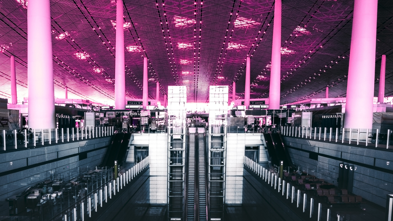 Обои архитектура, комната, свет, розовый, ночь в разрешении 1366x768