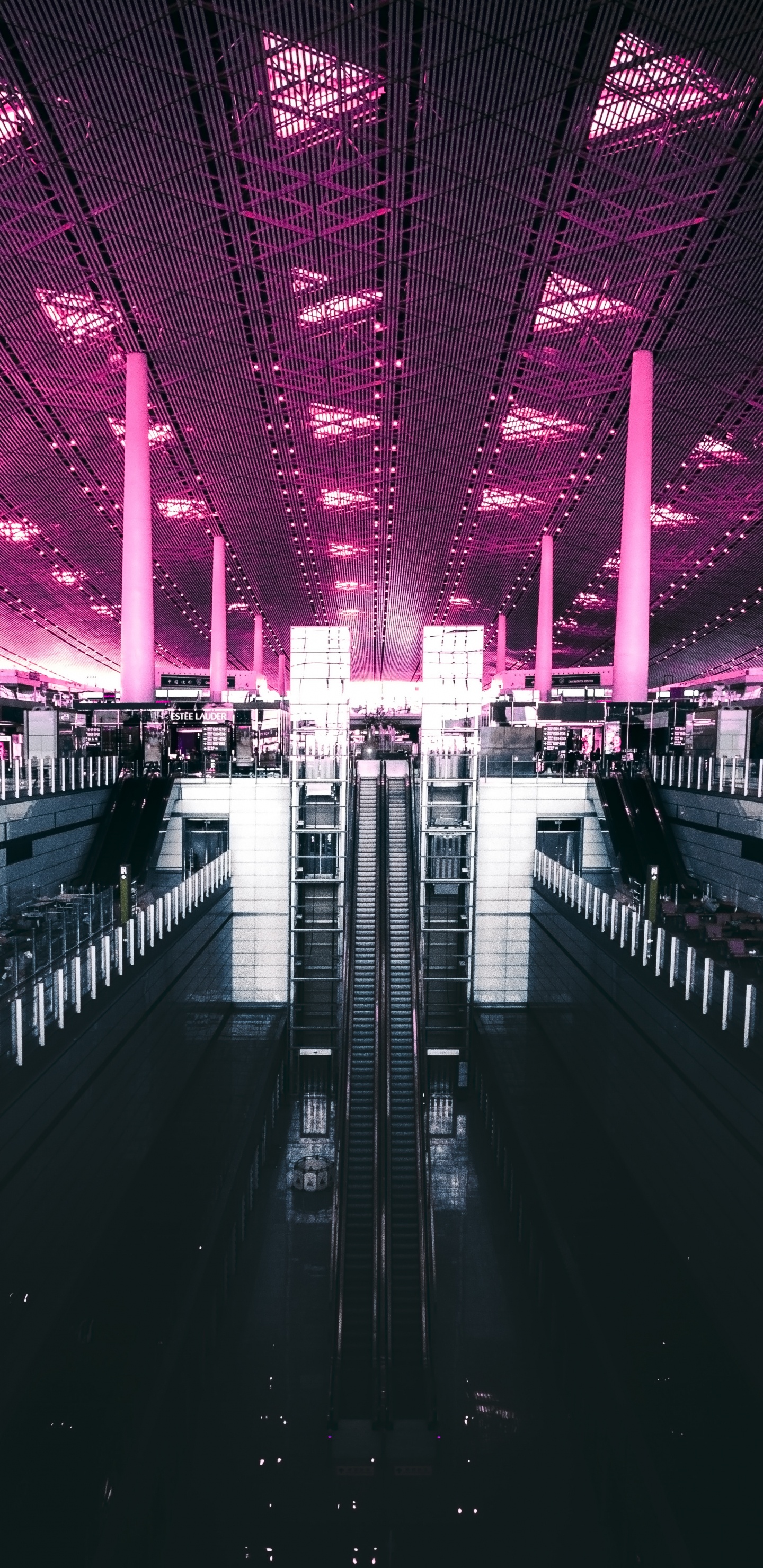 Обои архитектура, комната, свет, розовый, ночь в разрешении 1440x2960