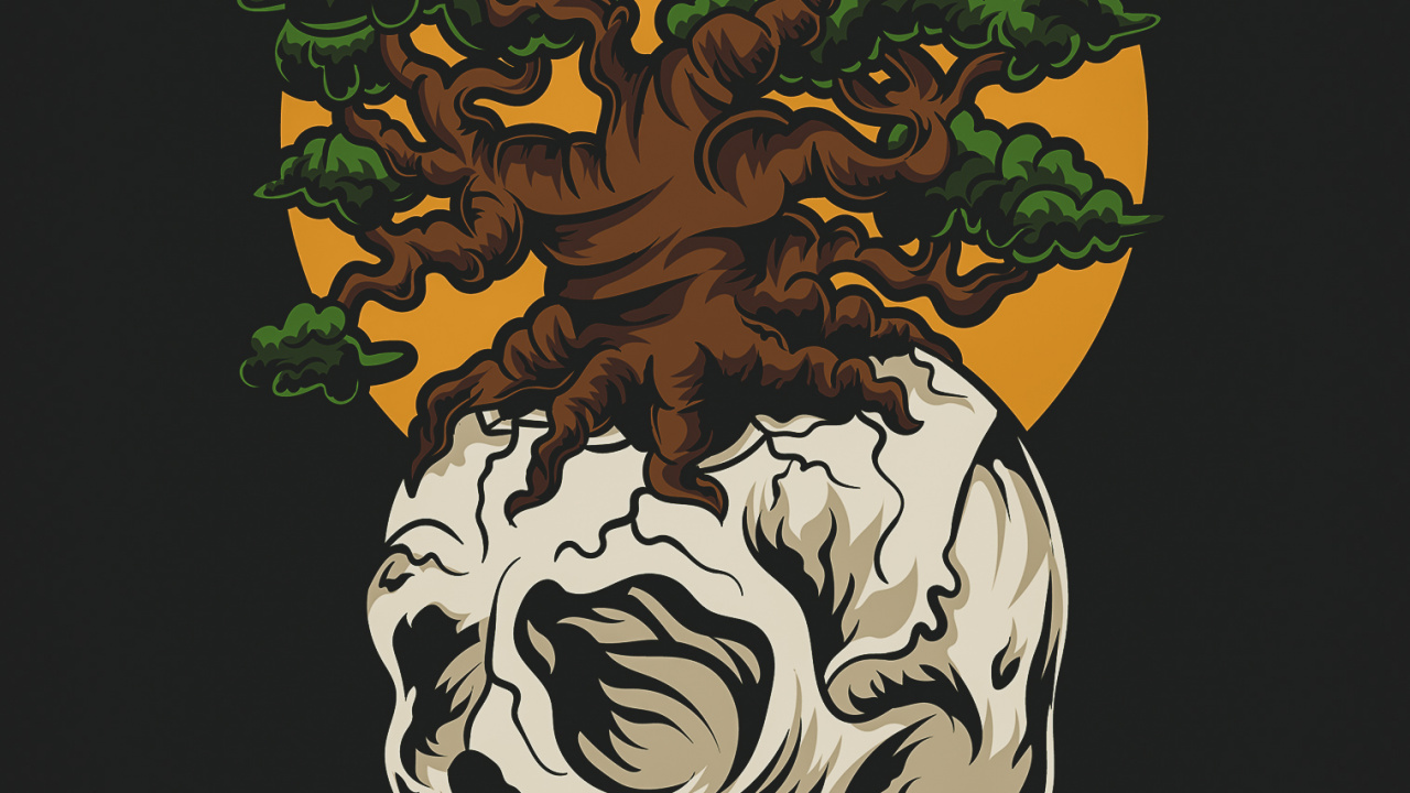 Обои череп, иллюстрация, голова, человеческое тело, кость в разрешении 1280x720