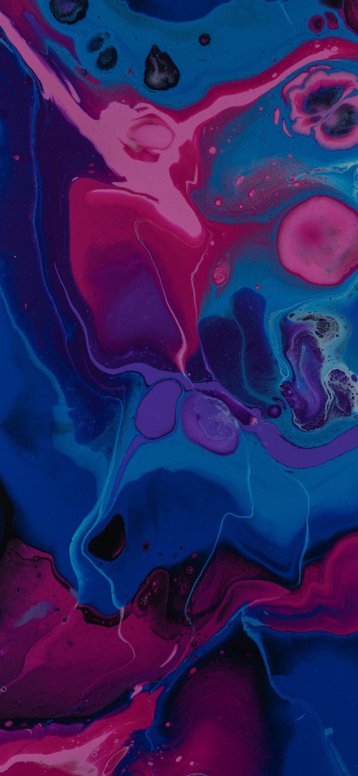 Обои пурпур, синий, арт, акриловая краска, психоделическое искусство в разрешении 1242x2688