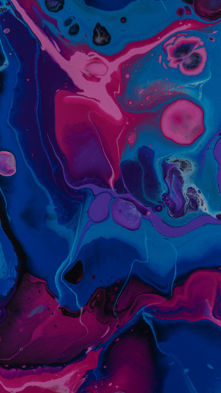 Обои пурпур, синий, арт, акриловая краска, психоделическое искусство в разрешении 750x1334