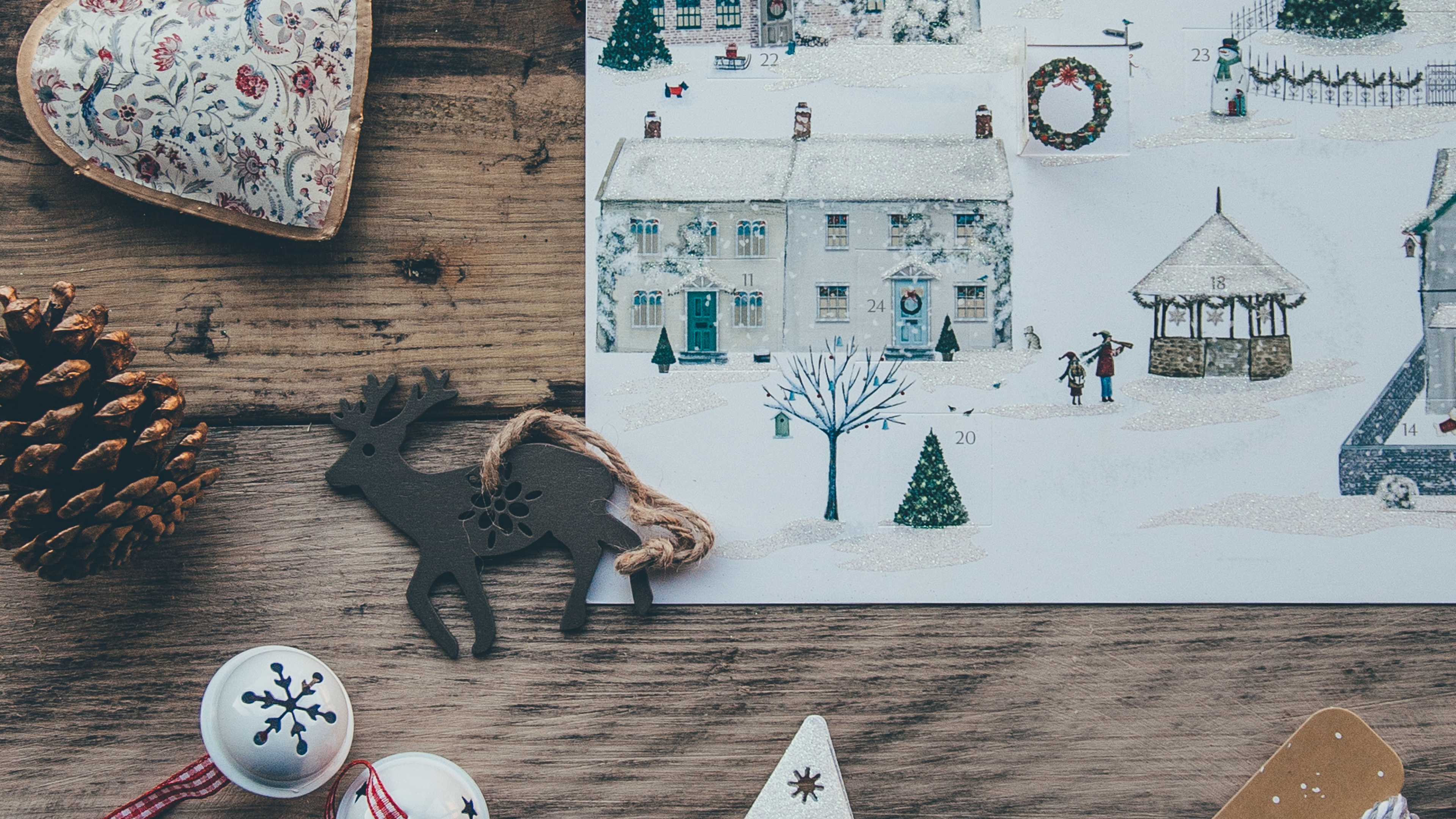 Обои Рождественский день, елка, праздник, иллюстрация, древесина в разрешении 3840x2160