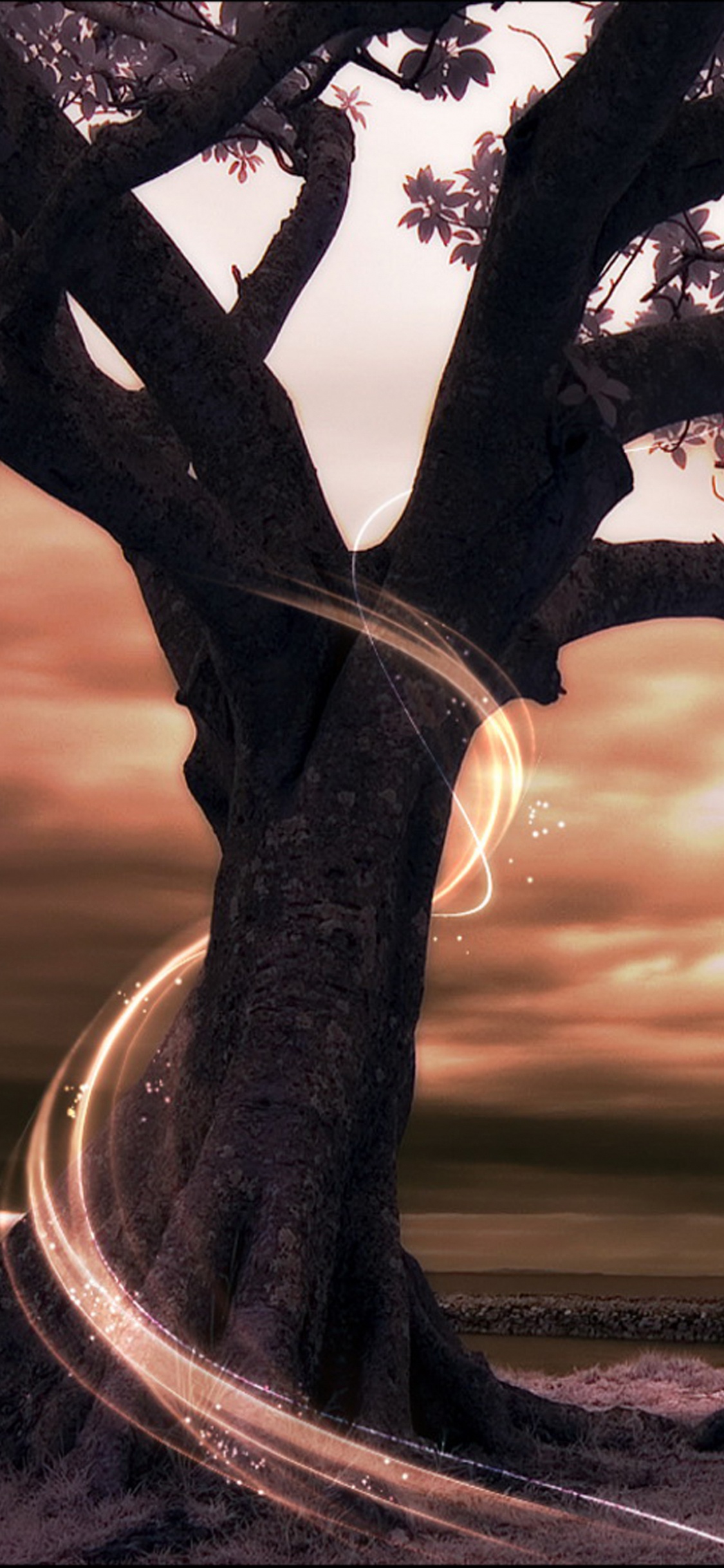 Обои фреска, дерево, природа, природный ландшафт, ветвь в разрешении 1125x2436