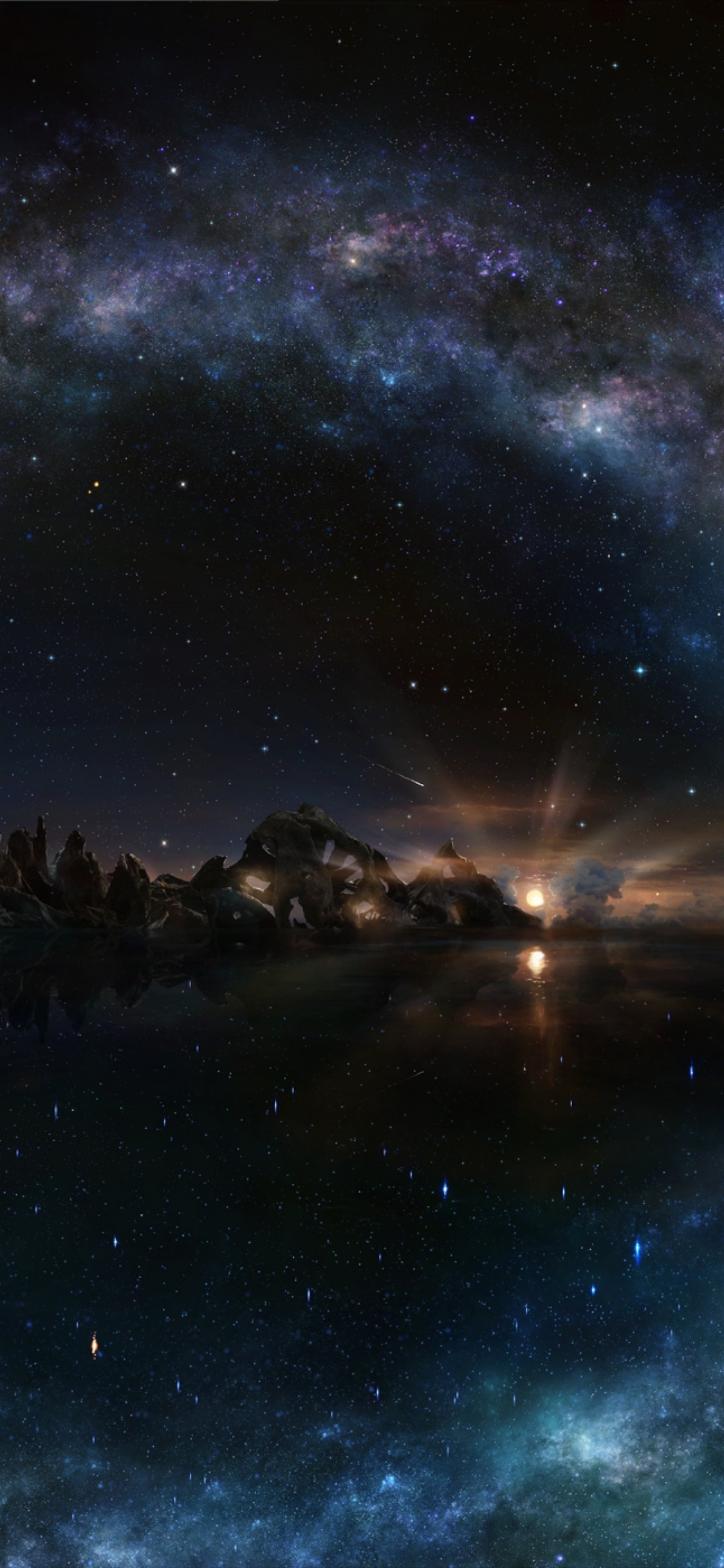 Обои ночное небо, ночь, звезда, природа, атмосфера в разрешении 1125x2436